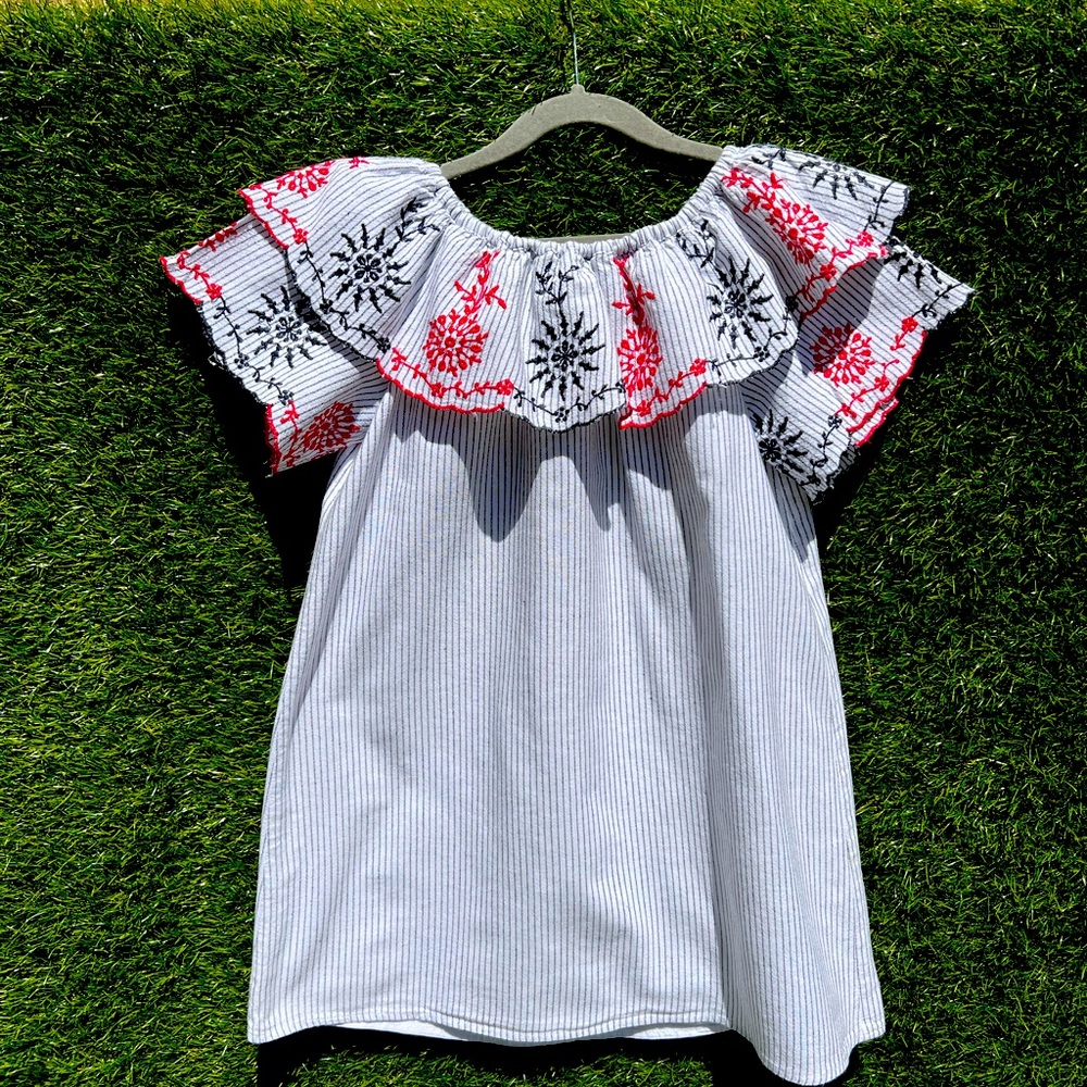 Zara Girls Red White and Blue Off-Shoulder Dress